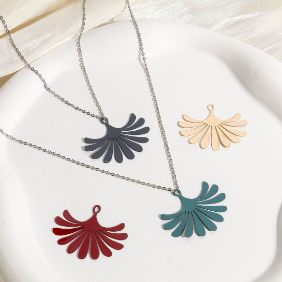 Picture of Iron Based Alloy Filigree Stamping Pendants Multicolor Fan-shaped Flower Leaves 3.5cm x 2.9cm
