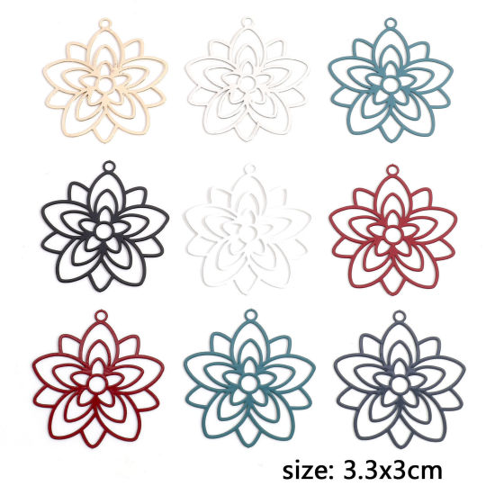 Picture of Iron Based Alloy Filigree Stamping Pendants Multicolor Flower Hollow 3.3cm x 3cm