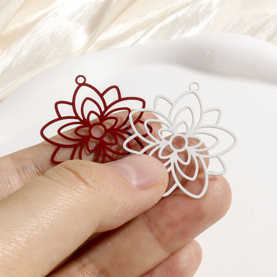 Picture of Iron Based Alloy Filigree Stamping Pendants Multicolor Flower Hollow 3.3cm x 3cm