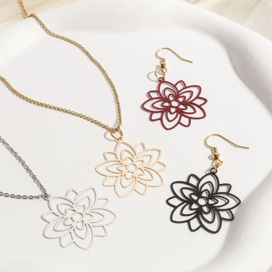 Picture of Iron Based Alloy Filigree Stamping Pendants Multicolor Flower Hollow 3.3cm x 3cm