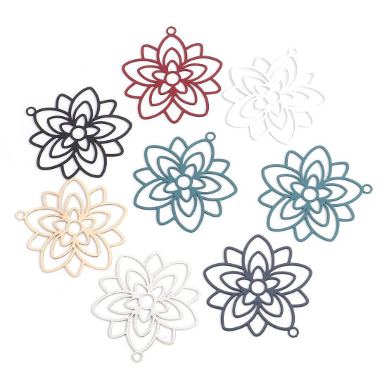 Picture of Iron Based Alloy Filigree Stamping Pendants Multicolor Flower Hollow 3.3cm x 3cm