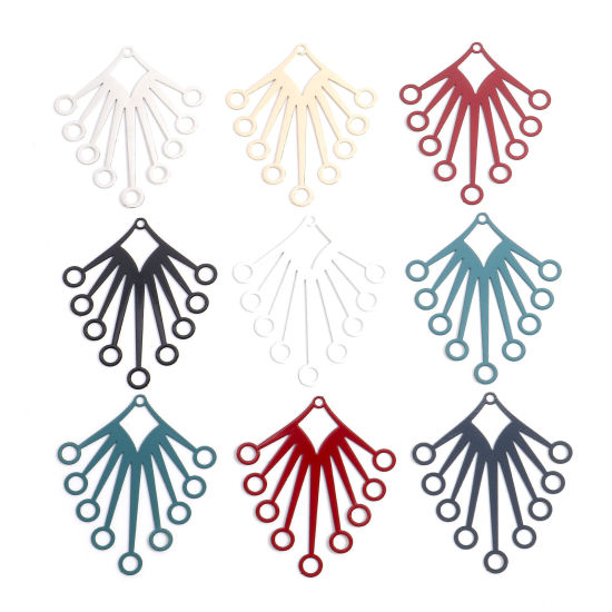 Imagen de Hierro Filigrana Estampación Colgantes Multicolor Diamond Rayos de Sol Hueco 4.1cm x 3.1cm, 10 Unidades