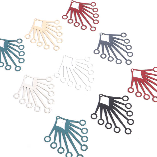 Imagen de Hierro Filigrana Estampación Colgantes Multicolor Diamond Rayos de Sol Hueco 4.1cm x 3.1cm, 10 Unidades