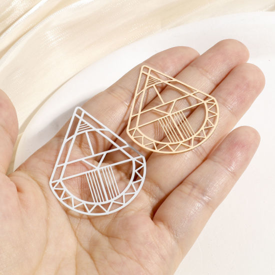 Bild von Eisenlegierung Filigran Stempel Verzierung Anhänger Bunt Tropfen Filigran 4.4cm x 3.4cm, 10 Stück