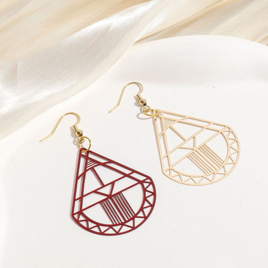 Bild von Eisenlegierung Filigran Stempel Verzierung Anhänger Bunt Tropfen Filigran 4.4cm x 3.4cm, 10 Stück