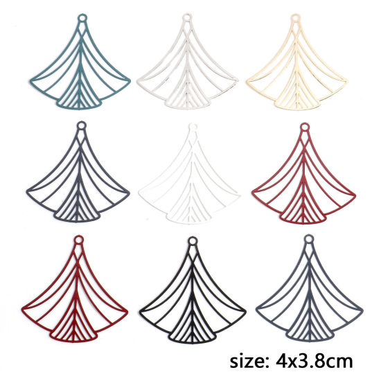 Image de Pendentifs Estampe en Filigrane en Alliage de Fer Multicolore Eventail Creux 4cm x 3.8cm, 10 Pcs