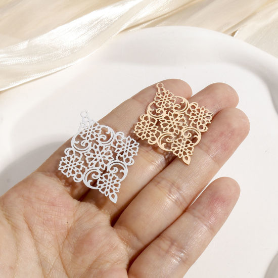 Bild von Eisenlegierung Filigran Stempel Verzierung Anhänger Bunt Raute Filigran 3.8cm x 3cm, 10 Stück