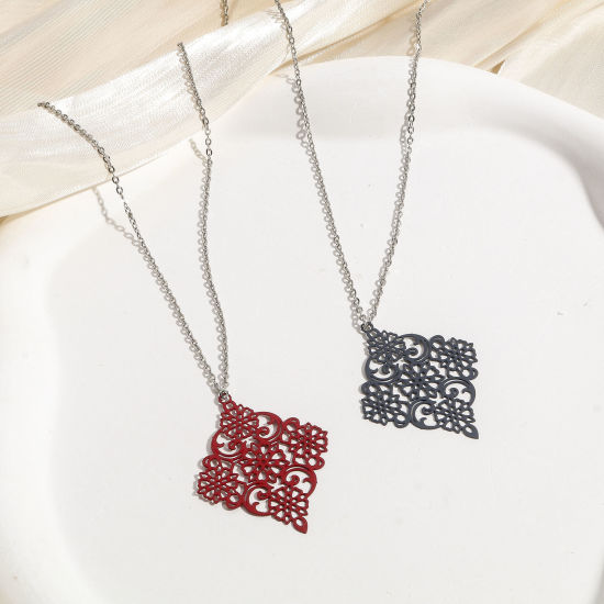 Bild von Eisenlegierung Filigran Stempel Verzierung Anhänger Bunt Raute Filigran 3.8cm x 3cm, 10 Stück