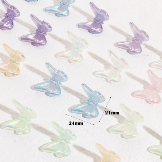 Picture of Acrylic Insect Beads For DIY Jewelry Making Multicolor AB Rainbow Color Butterfly Animal 3D About 24mm x 21mm
