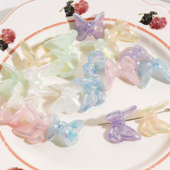 Picture of Acrylic Insect Beads For DIY Jewelry Making Multicolor AB Rainbow Color Butterfly Animal 3D About 24mm x 21mm