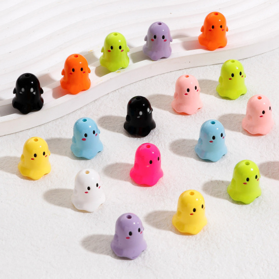 Bild von Acryl Perlen für die DIY-Schmuckherstellung Bunt Halloween Elfe Spritzlackierung ca. 17mm x 15mm, Loch:ca. 1.8mm, 5 Stück