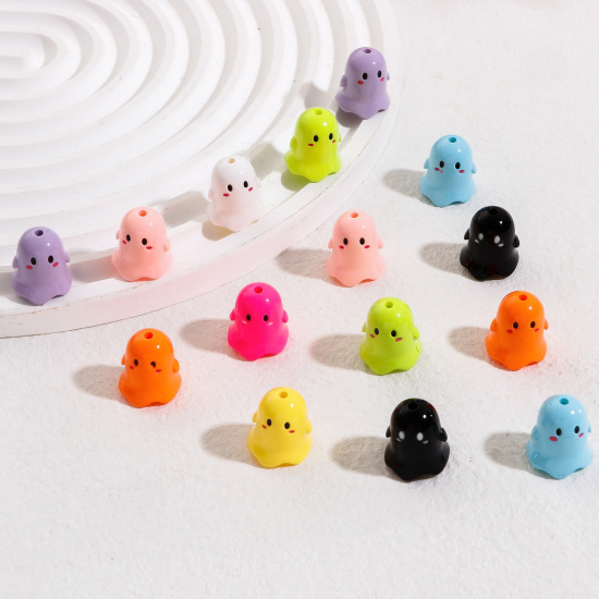 Bild von Acryl Perlen für die DIY-Schmuckherstellung Bunt Halloween Elfe Spritzlackierung ca. 17mm x 15mm, Loch:ca. 1.8mm, 5 Stück