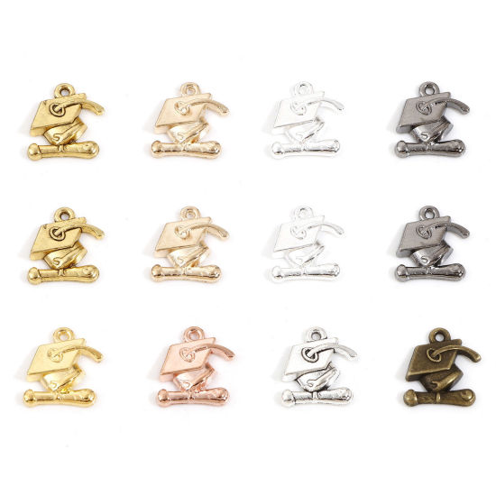 Image de Breloques Bijoux d'Ecole en Alliage de Zinc Multicolore Chapeau de Graduation 17mm x 14mm, 50 Pcs