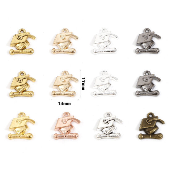 Image de Breloques Bijoux d'Ecole en Alliage de Zinc Multicolore Chapeau de Graduation 17mm x 14mm, 50 Pcs