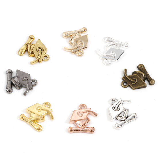 Image de Breloques Bijoux d'Ecole en Alliage de Zinc Multicolore Chapeau de Graduation 17mm x 14mm, 50 Pcs