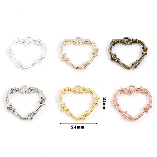 Immagine di 20 Pz Lega di Zinco San Valentino Multicolore Cuore Spine Filigrana 24mm x 24mm