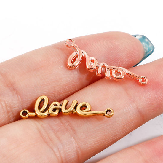 Bild von Zinklegierung Valentinstag Steckverbinder Charms Anhänger Bunt Englisch Vokabeln Muster Message " LOVE " 23mm x 6mm, 100 Stück