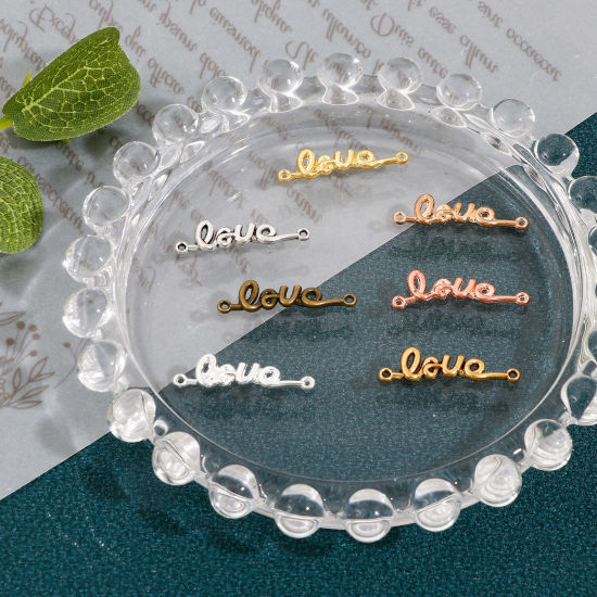 Bild von Zinklegierung Valentinstag Steckverbinder Charms Anhänger Bunt Englisch Vokabeln Muster Message " LOVE " 23mm x 6mm, 100 Stück