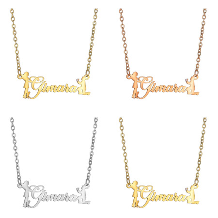 304 Stainless Steel Customized Name Necklace Personalized Letter Charm Pendant Lovers Multicolor 45cm(17.7") long