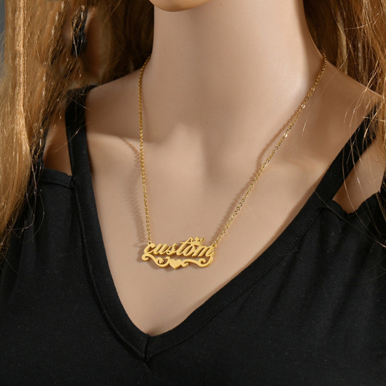 Imagen de 1 Unidad 304 Acero Inoxidable Collar con Nombre Personalizado Colgante con Letra Personalizada Corona Corazón Multicolor 45cm longitud