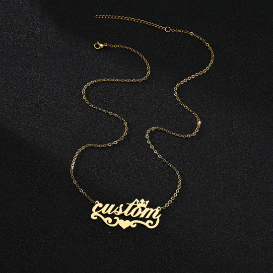 Imagen de 1 Unidad 304 Acero Inoxidable Collar con Nombre Personalizado Colgante con Letra Personalizada Corona Corazón Multicolor 45cm longitud