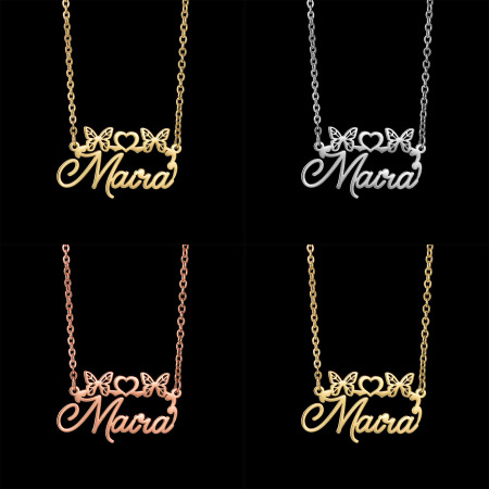 304 Stainless Steel Customized Name Necklace Personalized Letter Charm Pendant Butterfly Animal Heart Multicolor 45cm(17.7") long