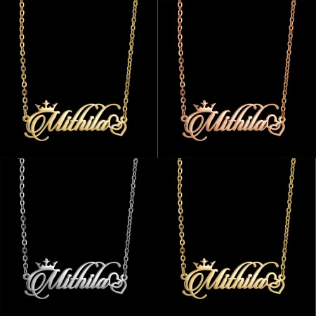304 Stainless Steel Customized Name Necklace Personalized Letter Charm Pendant Crown Multicolor 45cm(17.7") long