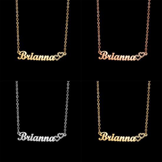 Image de 1 Pièce Collier Prénom Personnalisé Pendentif Breloque de Lettre Personnalisé en 304 Acier Inoxydable Cœur Multicolore 45cm long