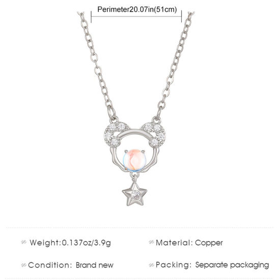 Picture of Brass Stylish Pendant Necklace Pentagram Star Constellation Platinum Plated Imitation Moonstone                                                                                                                                                               