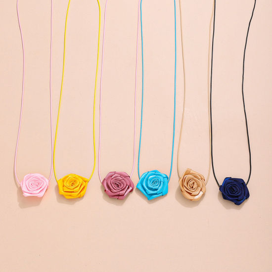 Picture of Polyester Stylish Statement Necklace Rose Flower Multicolor