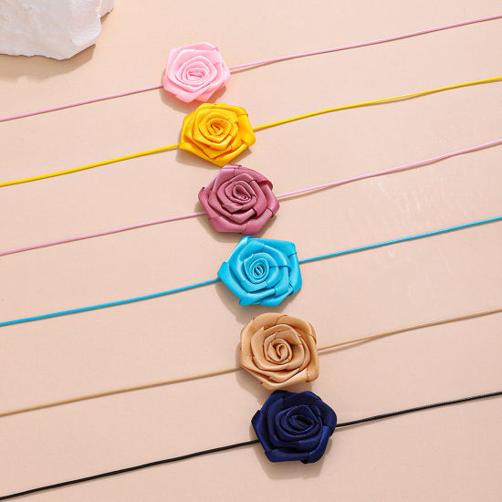 Picture of Polyester Stylish Statement Necklace Rose Flower Multicolor