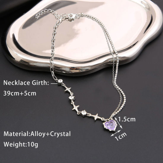 Picture of Y2K Pendant Necklace Silver Tone Star Heart