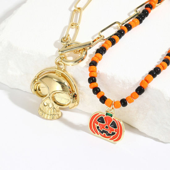 Picture of Gothic Multilayer Layered Necklace Multicolor Halloween Bat Animal Halloween Skeleton Skull