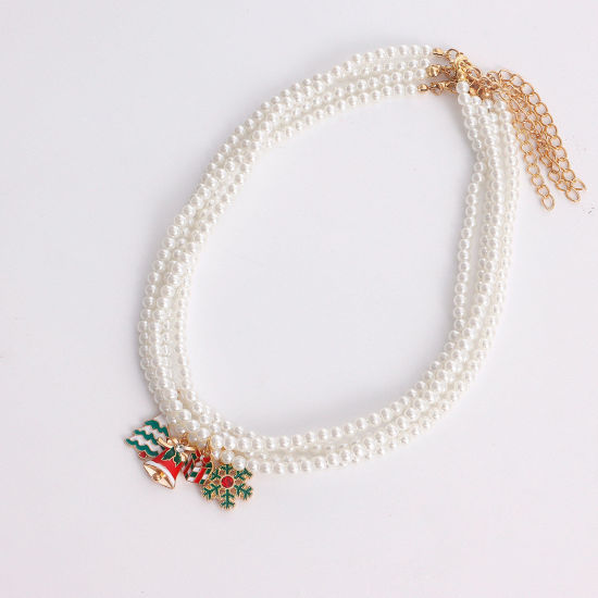 Image de Collier à Pendentif Élégant Doré Flocon de Neige de Noël Sapin de Noël Imitation Perles 1 Pièce