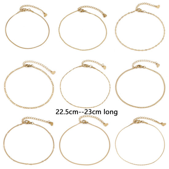 Picture of 1 Piece Vacuum Plating 304 Stainless Steel Link Chain Anklet 18K Gold Plated