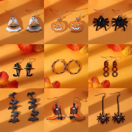 Gothic Earrings Silver Tone Halloween Ghost Halloween Pumpkin Man