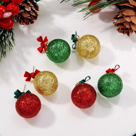 Resin Christmas Asymmetric Earrings Multicolor Ball Bowknot Glitter