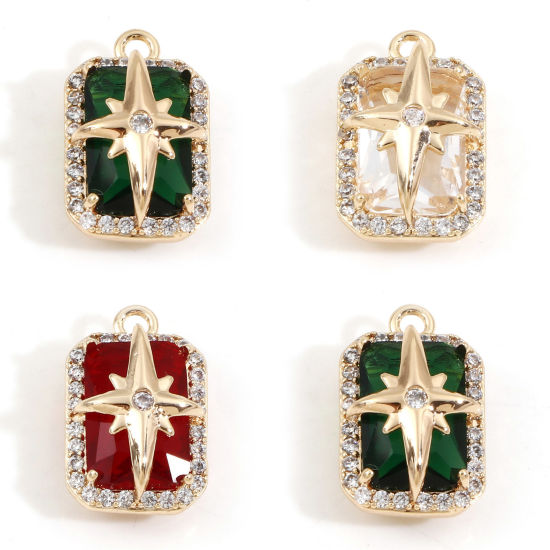 Immagine di Ottone + Vetro Galassia Charms Rettangolo 18K Vero Oro Placcato Stella Multicolore Cubic Zirconiae 17.5mm x 11mm, 1 Pz