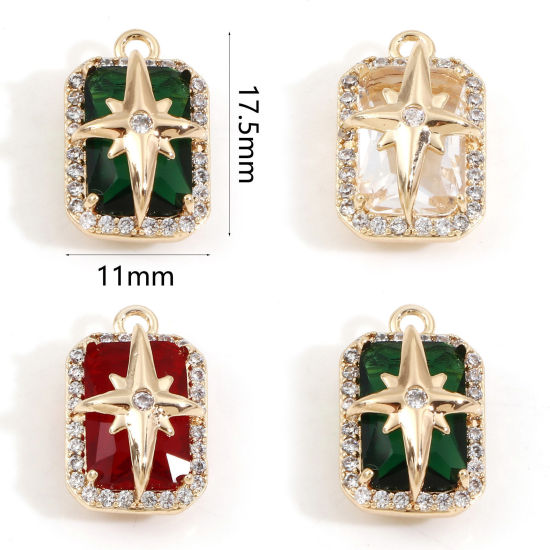 Immagine di Ottone + Vetro Galassia Charms Rettangolo 18K Vero Oro Placcato Stella Multicolore Cubic Zirconiae 17.5mm x 11mm, 1 Pz