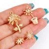Imagen de Latón Colgantes Charms Flor 18K Oro Real Chapado Estrella Claro Circón Artificial 2 Unidades