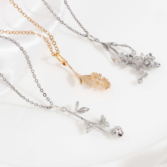 Изображение Латунь Подвески Цветы настоящее золото с покрытием Трехмерный 2 ШТ