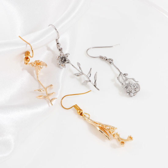 Изображение Латунь Подвески Цветы настоящее золото с покрытием Трехмерный 2 ШТ