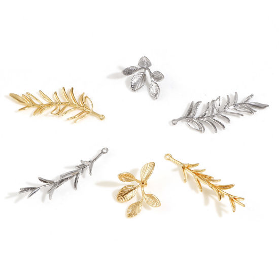 Bild von Messing Anhänger Echtgold plattiert Blätter 3D 2 Stück