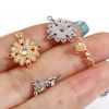 Picture of Brass Charms Real Gold Plated Flower Clear Cubic Zirconia
