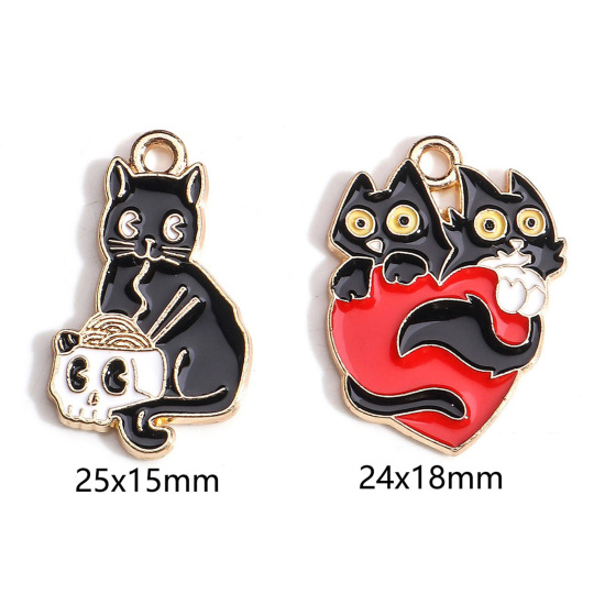 Immagine di Lega di Zinco Halloween Charms Oro Placcato Multicolore Gatto Smalto 10 Pz