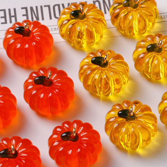 Picture of Resin Halloween Charms Pumpkin Multicolor 3D 22mm x 20mm