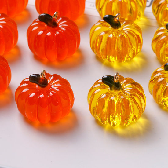 Picture of Resin Halloween Charms Pumpkin Multicolor 3D 22mm x 20mm
