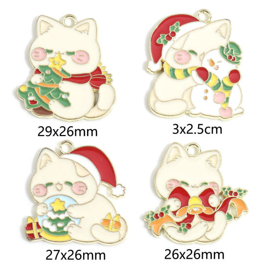 Immagine di Lega di Zinco Natale Charms Oro Placcato Multicolore Gatto Smalto 10 Pz