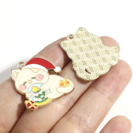Immagine di Lega di Zinco Natale Charms Oro Placcato Multicolore Gatto Smalto 10 Pz