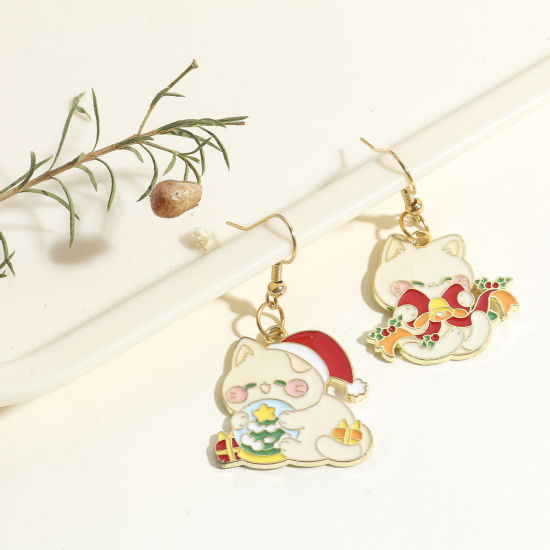 Immagine di Lega di Zinco Natale Charms Oro Placcato Multicolore Gatto Smalto 10 Pz